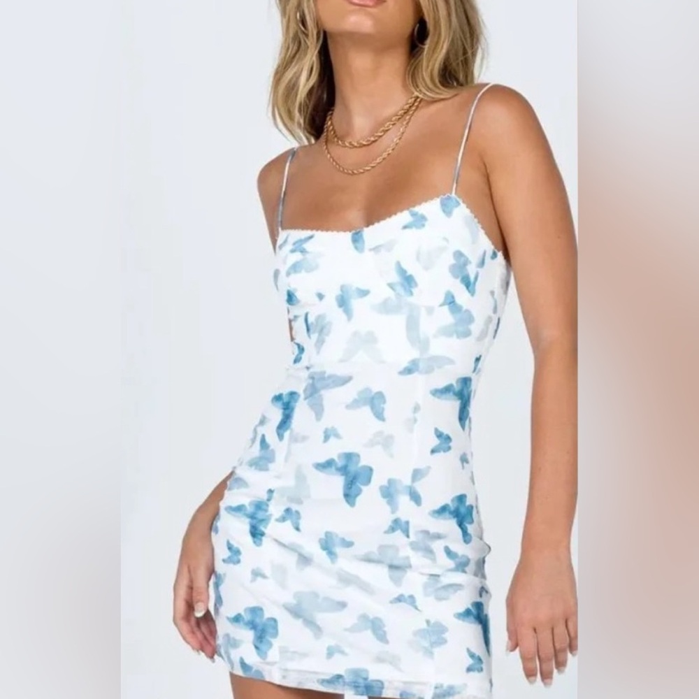 PRINCESS POLLY blue and white butterfly dress